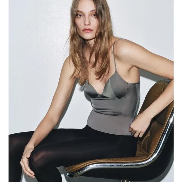 Zara Gray Satin Camisole Top - Picture 2 of 3